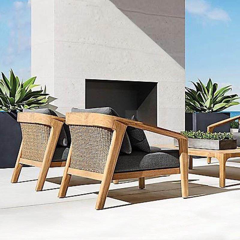 户柚木沙发组别墅庭院露水天实木休合闲防防FAB晒藤编花外园家具