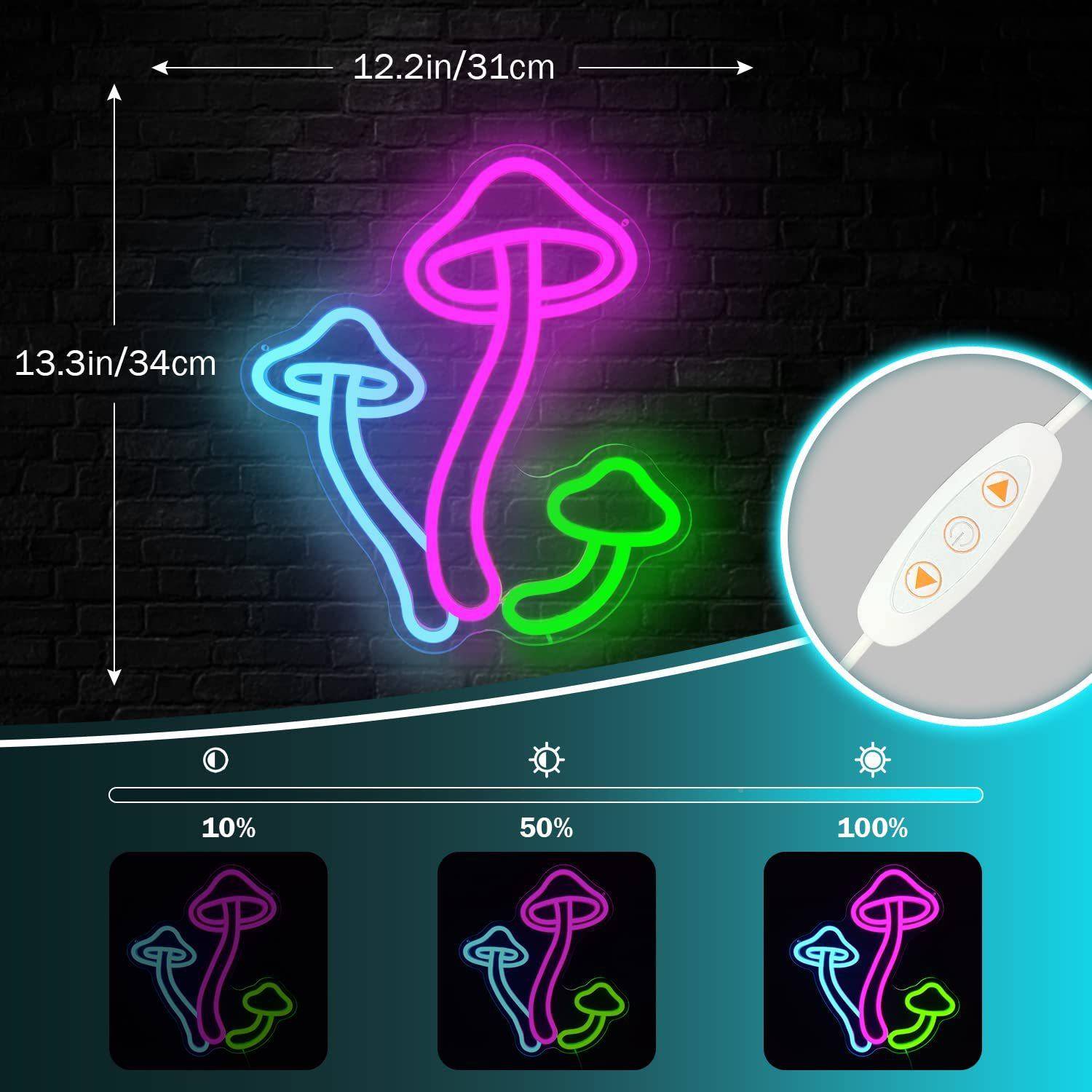led霓日虹灯灯背板三朵菇透明LZY亚克力霓虹灯蘑摆件节氛围炫彩