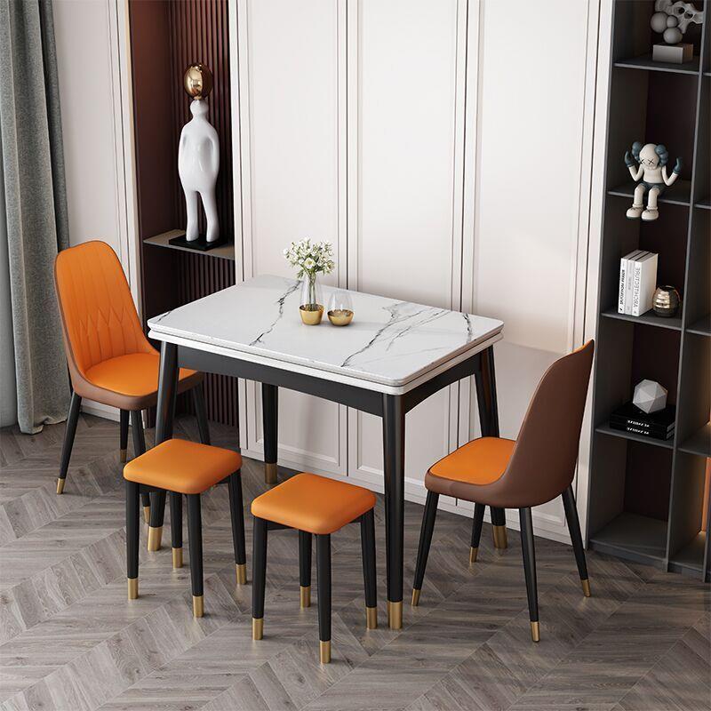 岩长板折叠餐桌家用小户型现形代简约LPW轻奢伸可缩实木方餐厅吃