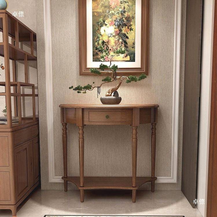 靠半圆墙大型美dlS7KFr式轻奢玄关靠墙实木田园走廊墙边进门柜半