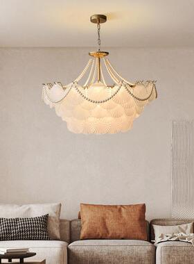 法壳式吊灯轻奢主田园复古客室厅灯简约现代装饰珍珠85835贝卧餐