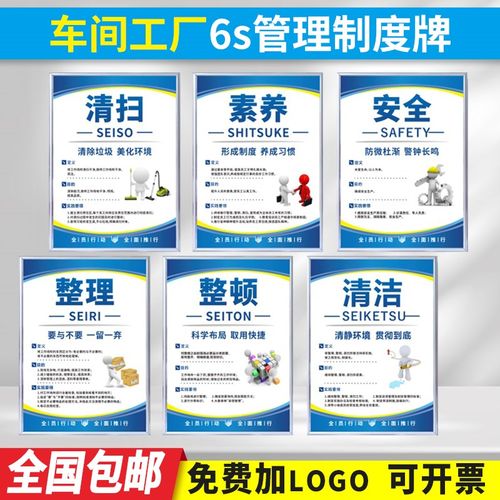 工厂车间仓库6S管理标语宣传展板挂图5S/7S/8S/10S企业文化标识牌