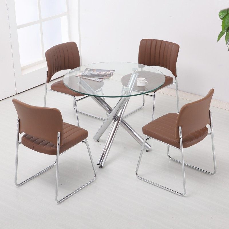 钢化玻璃大圆桌休闲圆形接待洽谈桌休闲小户型家用喝茶餐桌椅组合