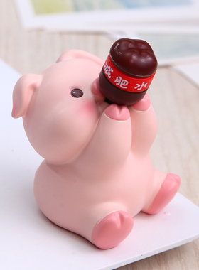 喝可乐的快乐吨吨吨猪摆件办公室桌面装饰日系治愈工位小摆件解压