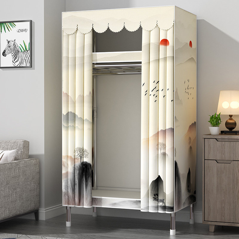 简易宿舍布衣柜出租屋经济型家用卧室出租房用加厚加粗全钢架组装