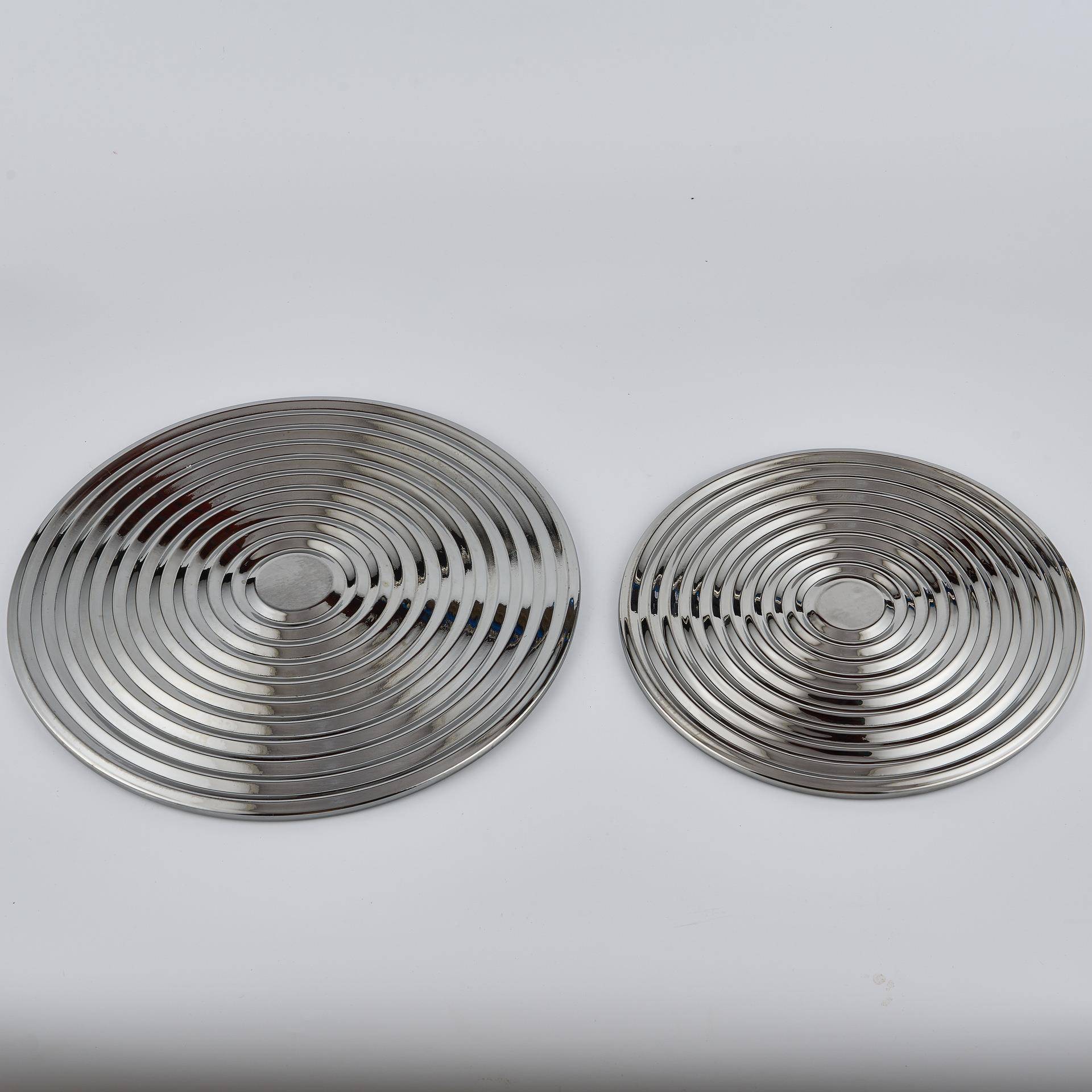 新中式代简处约欧RDH式现波浪纹凹凸形圆托盘摆件样板房售楼软装