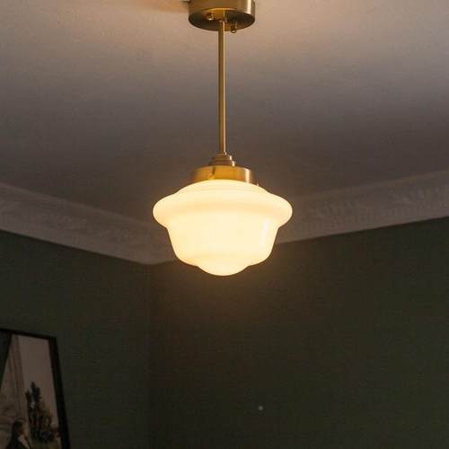 美63式复民古奶白色玻璃灯餐厅客厅房床头吊阳台书中古简约宿装饰