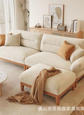 日布油艺沙发实木简约现代大小户SM-0003式型客原厅木沙发奶风直