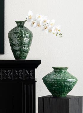 艺花贝子新中褶皱墨绿色陶瓷花瓶摆件高级插感YSI装饰品民宿式花
