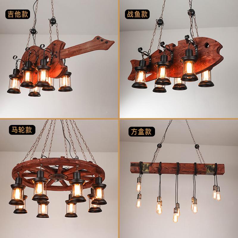 美式587复船木头吊灯工业创网风咖酒吧台装意饰美发古店餐厅麻绳