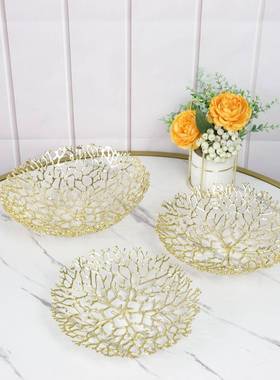 北欧创装意几何金属镂居空果盘桌面摆件客1435厅店餐厅酒茶几软家