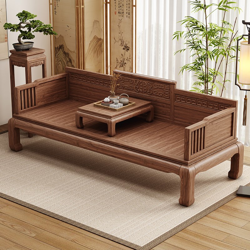 新中式胡桃木全实木卷书罗汉床2025新I款两用极简禅意宋氏美学家