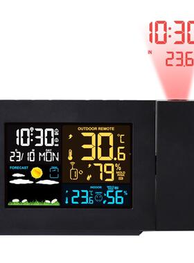 室内外影温湿度计339钟1多报功能投闹气象钟彩屏天气3391预投影电