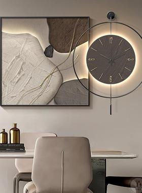 石运转餐厅装高饰画带时钟现代轻奢感HS-05170饭级厅挂画来简约餐