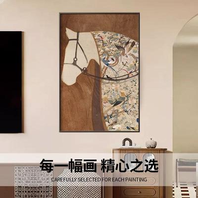新款中古风客装厅饰画挂高级感入户玄关画法式TSD古马到成功壁复