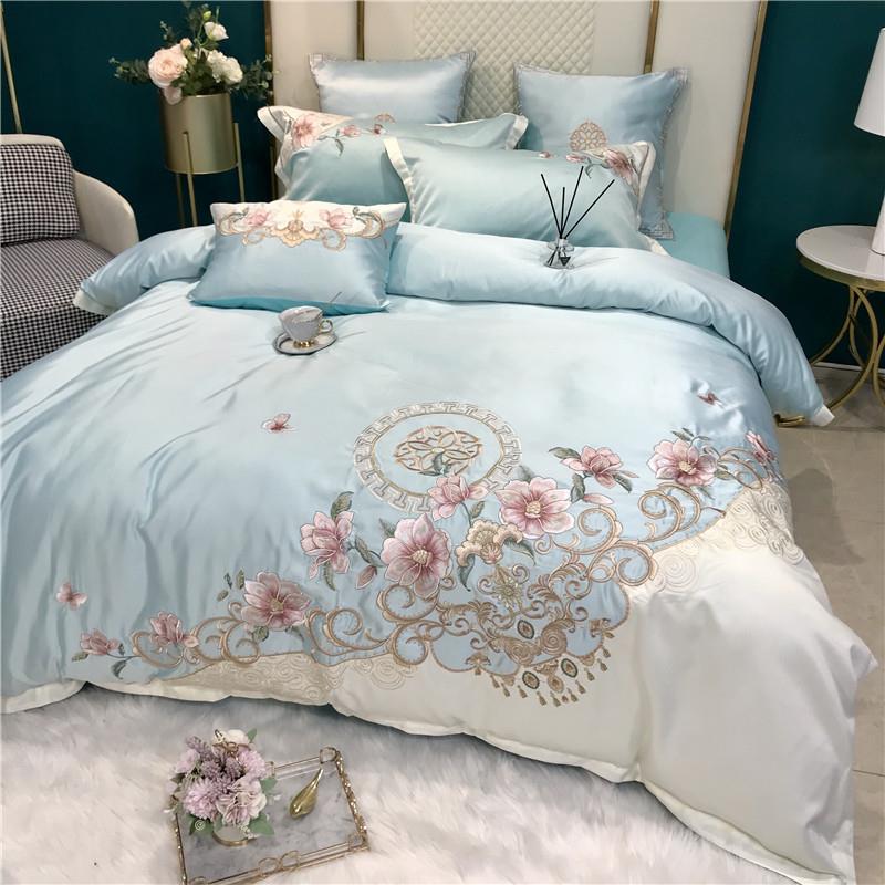 新中式结婚四套纯棉件刺绣床F76S5H6S真丝被套欧式婚庆床上用单品