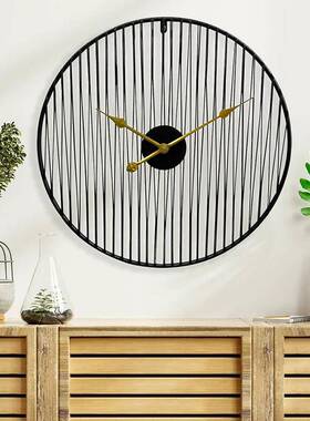 美YX202108式简约饰圆时形钟书房装线性艺术墙概念钟饰热销静音挂