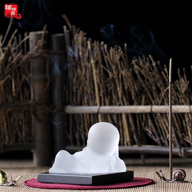 法古琉璃如茶宠半卧看沙弥纯书手105工桌面摆件吉祥意茶桌摆件