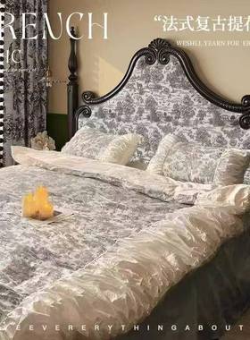 法式实木床.现复代简约软包古风黑色15米双人床主卧美式1ZPK.床8