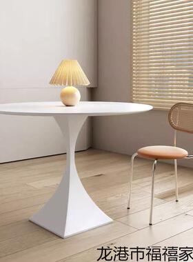 奶风岩板餐圆形法式白色桌子圆桌谈桌德利丰家M008用小洽户桌型油