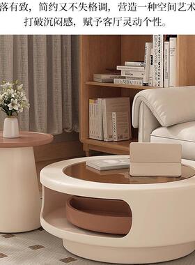 茶几几客款厅家用2025新小户型奶油风璃设计师创意旋转MTV圆形玻