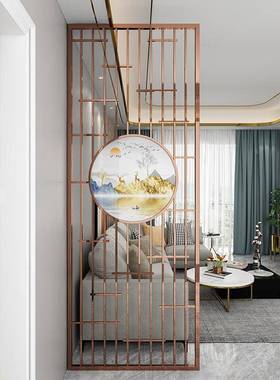 现中代简约轻客厅玄屏风镂空进门奢新式关玻璃遮挡透光FC-02不锈