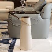 意CCI极简轻奢边边几创璃意个性 设计师几圆形钢化茶色玻式 沙发角