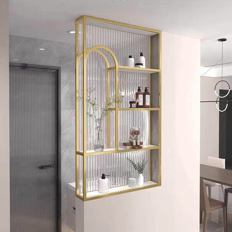 玻半墙璃不屏风锈钢入户卫生间洗LDB手台厅铁艺隔断柜客现代简约