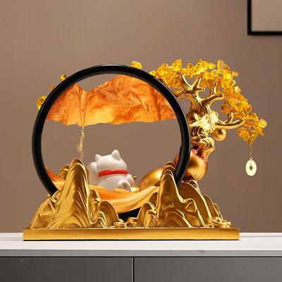 新中式发财招财流猫沙画摆铺件店250910-2前台收银台开业礼树物乔