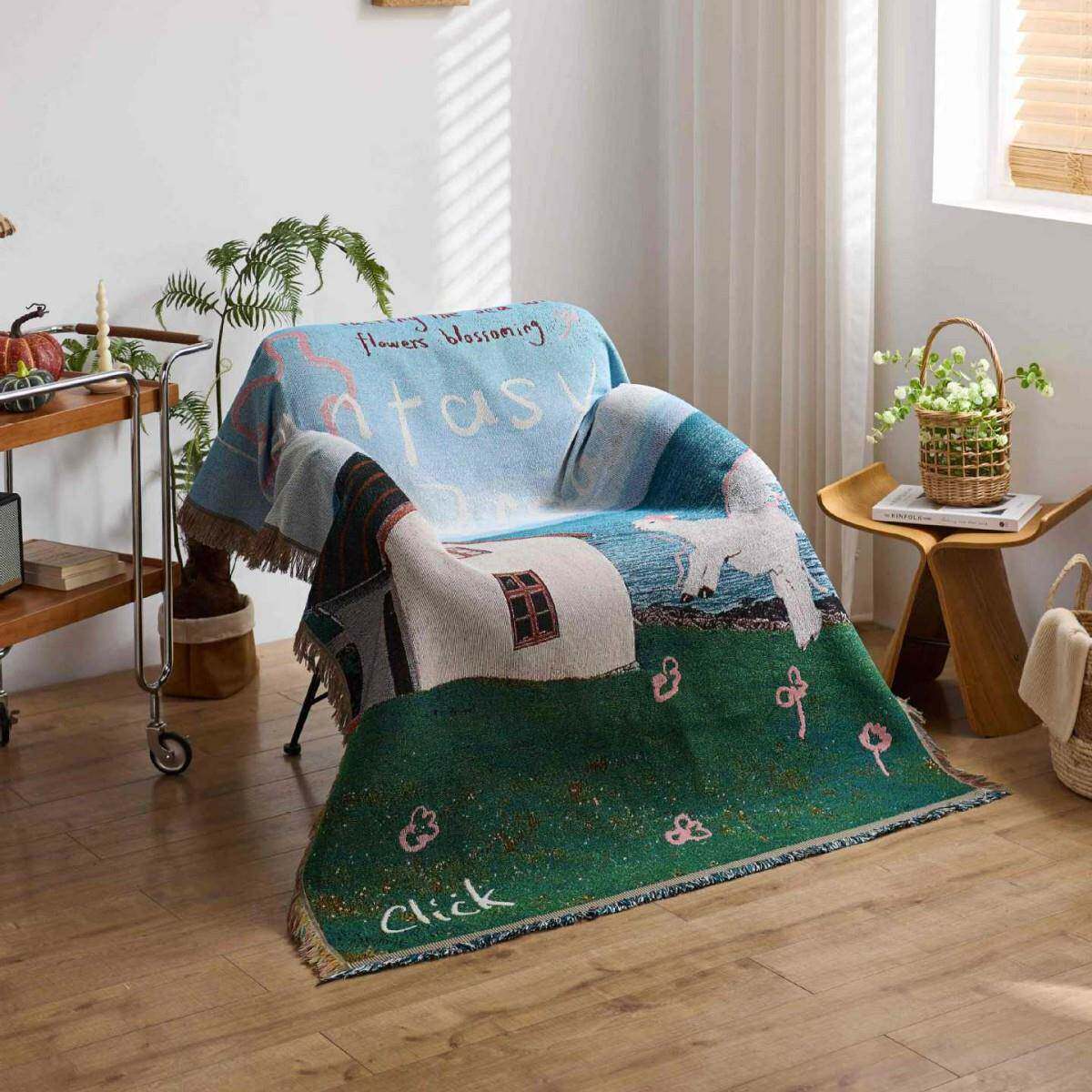 轻奢高级in风户沙发毯外毯露s营厅毯客装饰壁毯房风景间挂毯