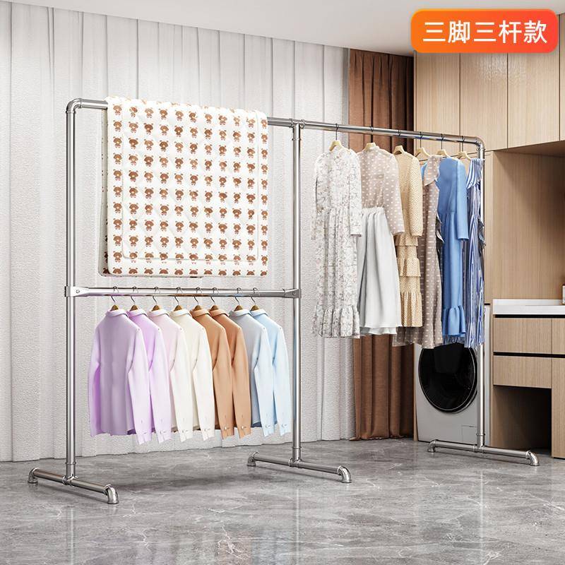 双层款钢管落地衣架室架内架阳2台户晾外防风挂衣家用水管晒衣服