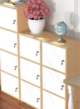 易带锁柜书柜书架落地现代简收纳柜实木色简带约门组合格子ZQV储