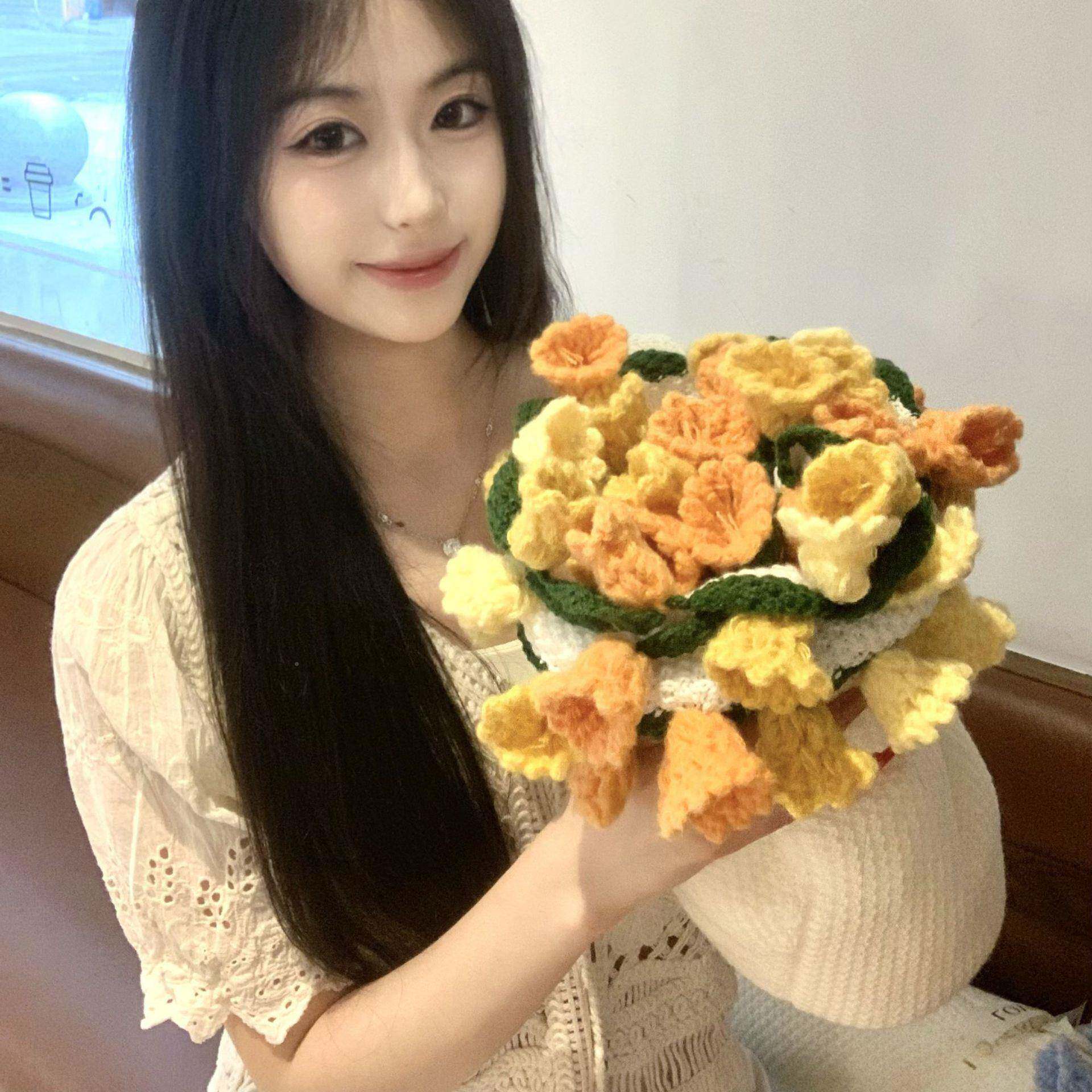 2小时发货[手工4编织成蜜品]玫瑰RWU花披毯闺女友情人节礼物花圆