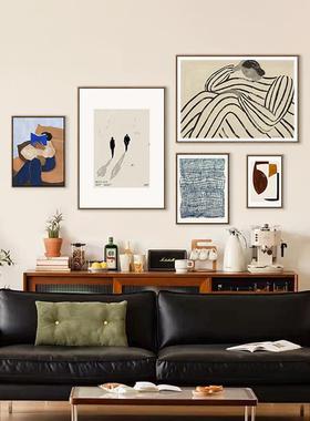 闲QB202207午景后北欧风厅沙发背墙多联画抽象人物装逸饰画几何玄