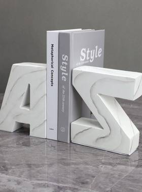 现代简白色树脂字母书挡样板房样板间柜书卧摆室约书房0001桌面客