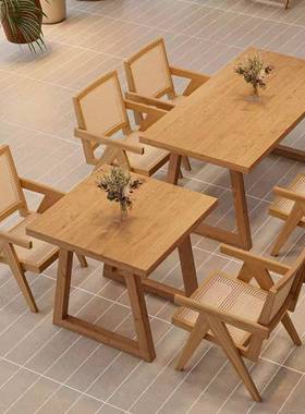 CUO全商实木桌椅组合方餐桌日式奶茶店咖闲啡厅长方形业饮店休桌