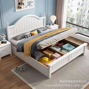 5美色式全实木白现代简约1.8米双人主床卧婚床1.m韩式田园公GPT主