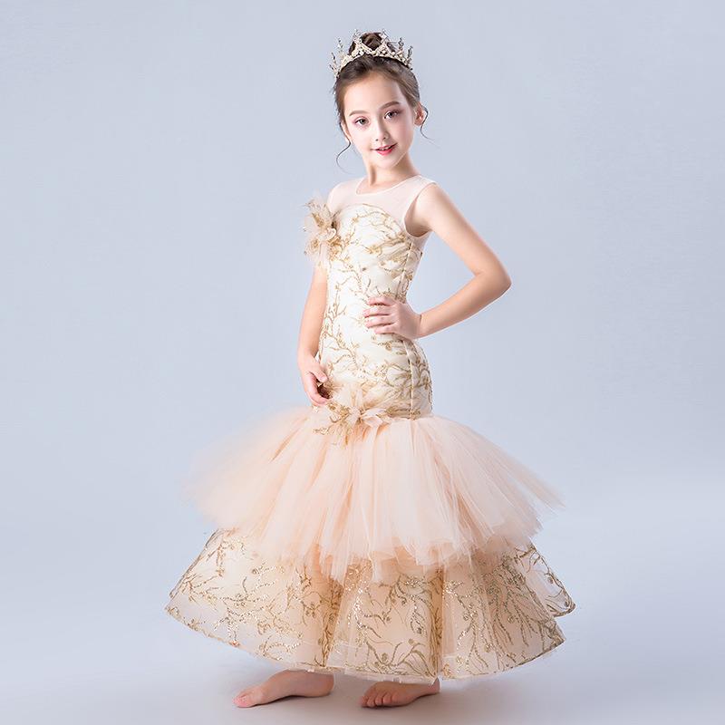丽兰女童走纱秀公裙主儿童粉色蓬RIH蓬蛋糕裙高档模特演出服朵表