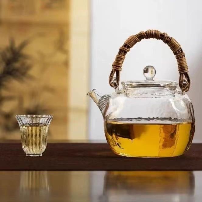 玻璃煮茶壶藤编壶#0家用热耐式锤电陶炉烧水壶藤编提梁壶纹功夫玻