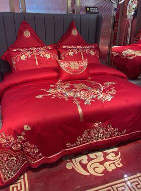 1VPR140s支长绒婚棉庆四件大红色凤婚房喜被子结婚套四龙六F76S9T