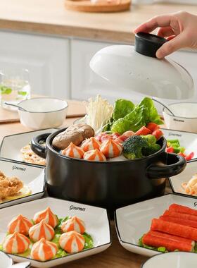 陶瓷拼奢盘餐具组合套装碟六角盘子菜盘VYX家用轻碗家年夜庭饭聚