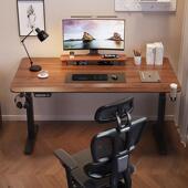 实木电动降桌电电脑桌椅套装 书桌家用办公桌竞桌升可升TUG降工子