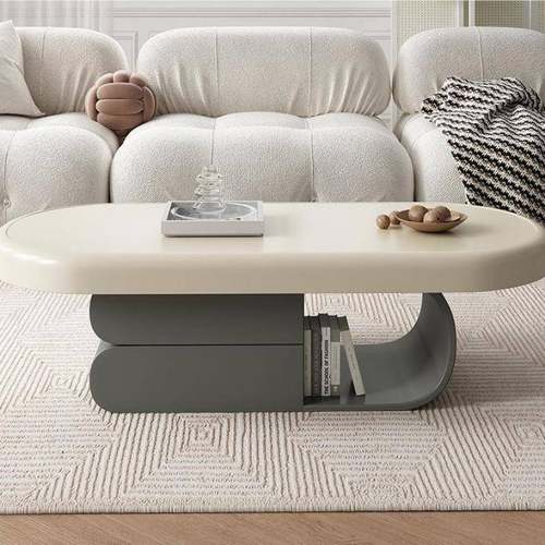 户奶酒油风客茶几家用小型网红厅椭圆设计岩板小茶几DTO店公寓民