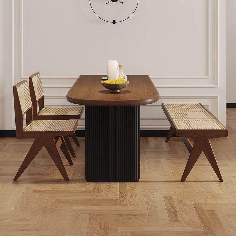 中古风桃木色餐桌椅组胡半圆形靠墙岛台MVC餐桌实饭合桌家用小木