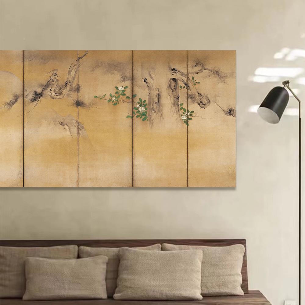 冬夏饰之花图屏风新XKW中式日式横版装画简约诧寂风客厅餐厅框无