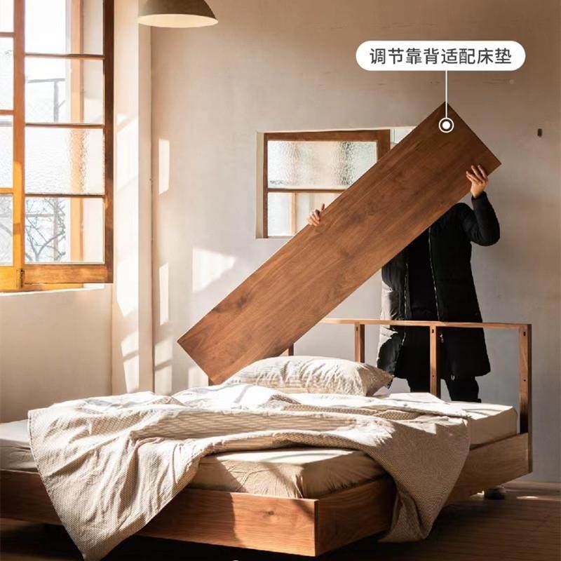 现代简约卧北美黑胡桃木纯实木悬浮原床樱桃木木双人床XLI室家红