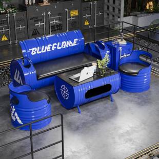 酒吧桌椅组油沙发ktv铁艺茶几健身房创意工桶业风卡覆843合古座沙