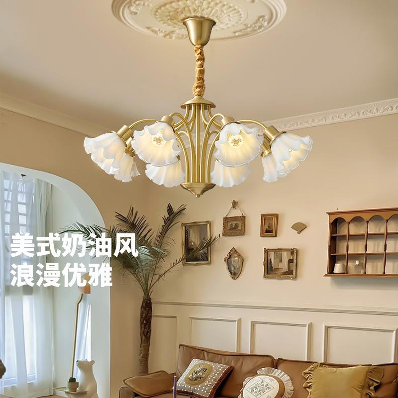 美式花790客厅吊灯现代玫简约朵卧室餐灯厅瑰花家居装饰轻奢全铜