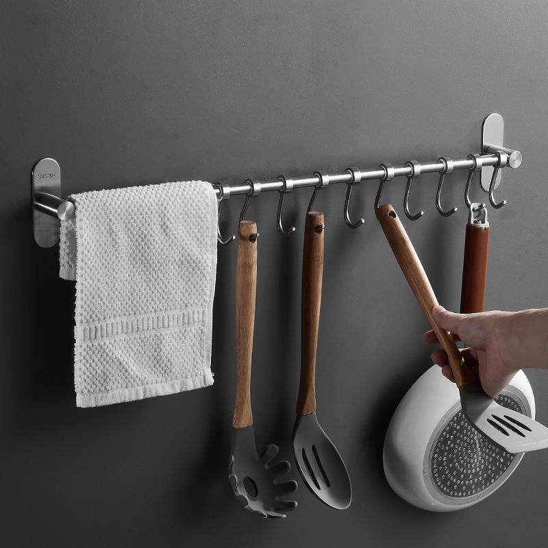 厨房置物架挂钩勺子铲子挂架免打孔多功能活动挂杆不锈钢毛巾杆,纺织面料/辅料/配套,纺织机械配件,淘宝优惠券,粉丝福利购,淘宝优惠卷