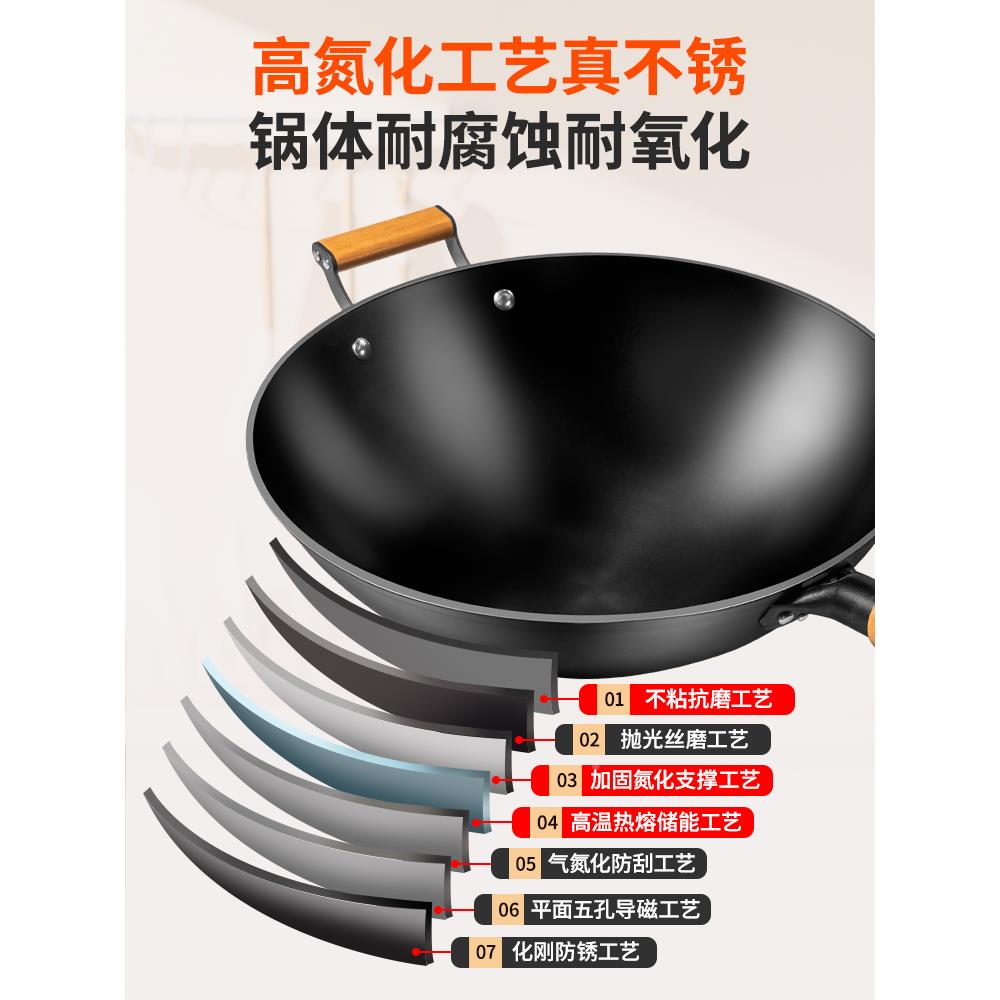 深式铸铁炒锅老加铁锅家用不粘炒菜生铁铸铁平底锅燃气灶电磁炉锅